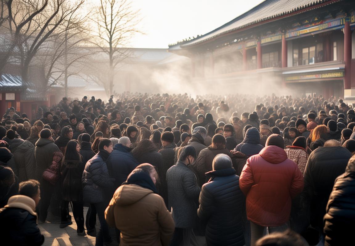 雍和宫冬日早晨万人排队抢腊八粥
