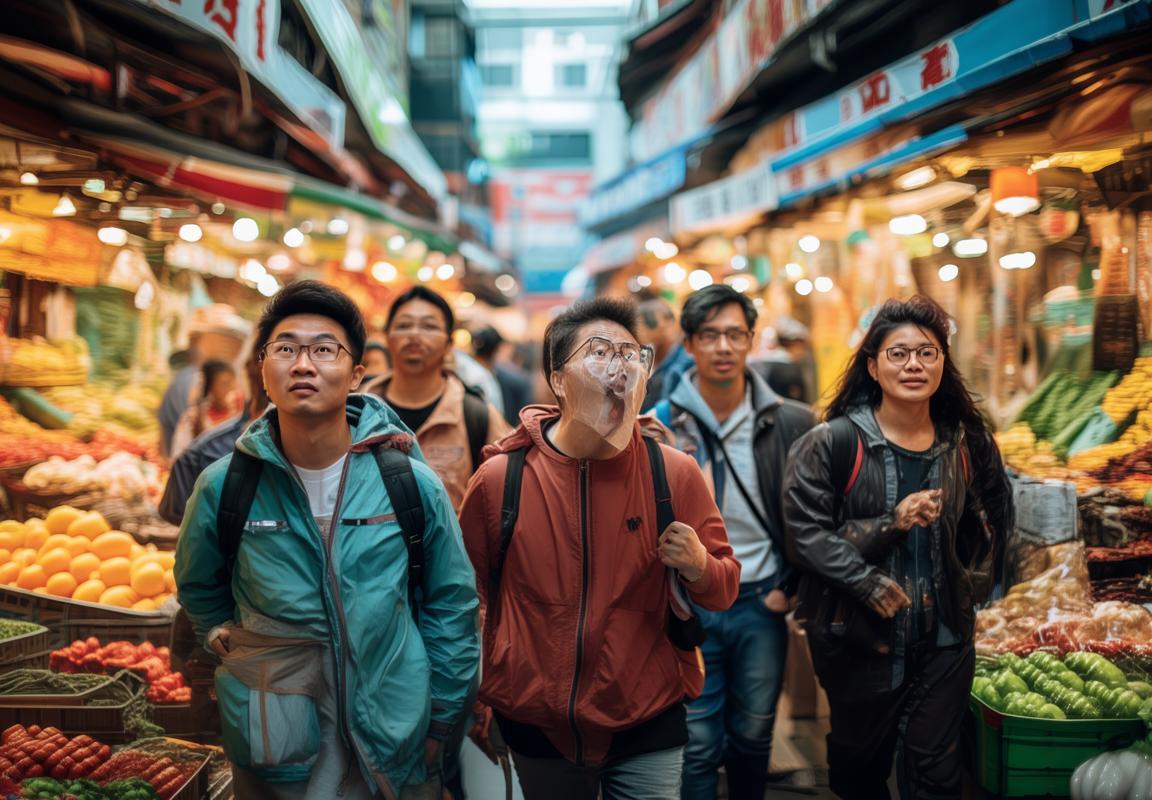 韩国游客体验中国菜市场