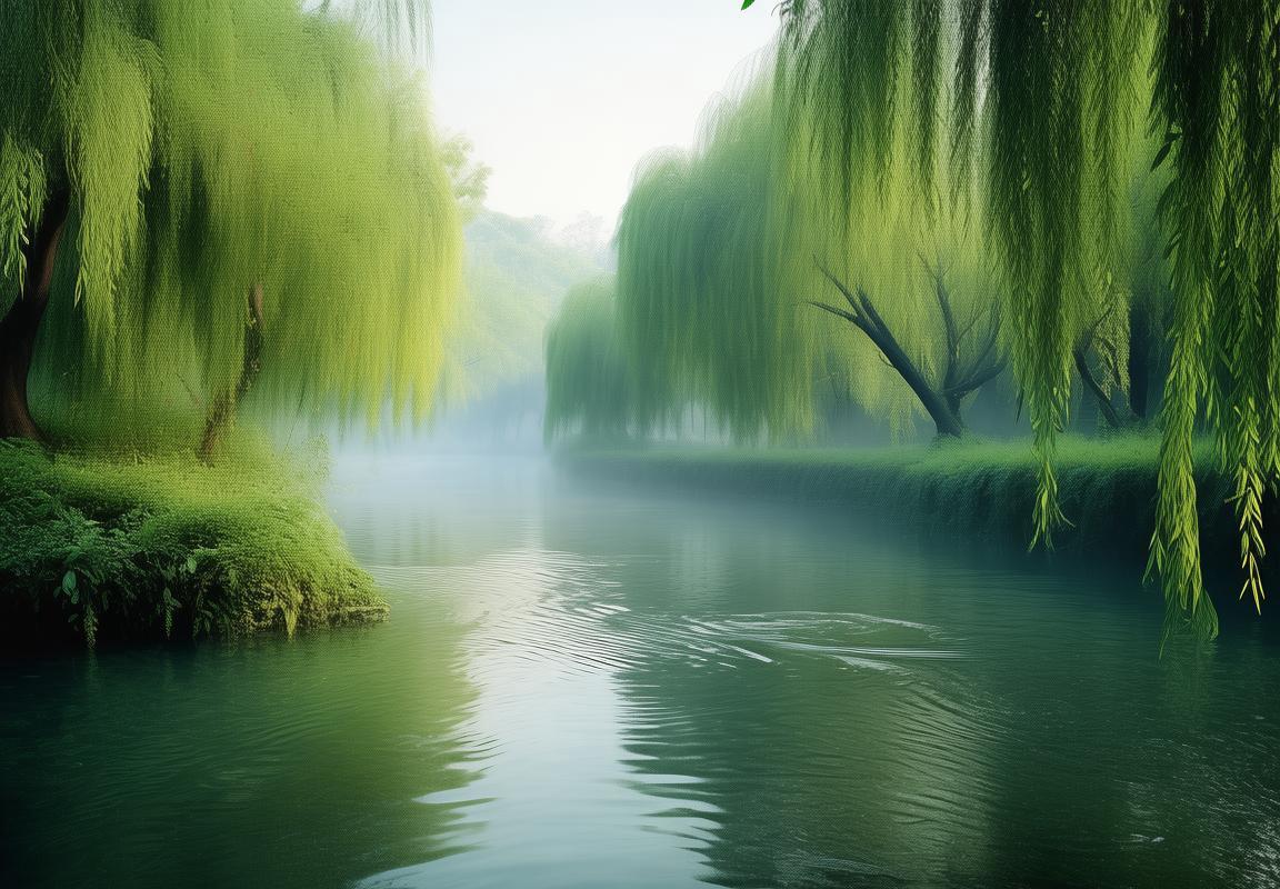 梦回江南烟雨翠柳江水美景